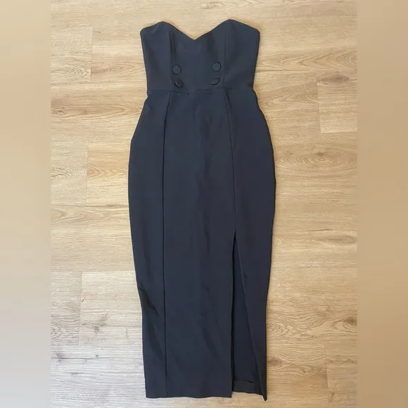 Nookie Bella Black Strapless Midi Button Front Cocktail Dress