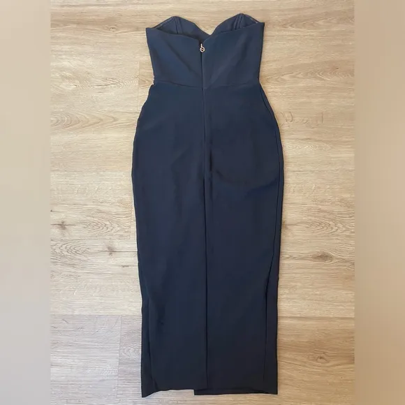 Nookie Bella Black Strapless Midi Button Front Cocktail Dress