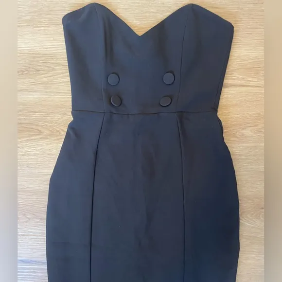 Nookie Bella Black Strapless Midi Button Front Cocktail Dress