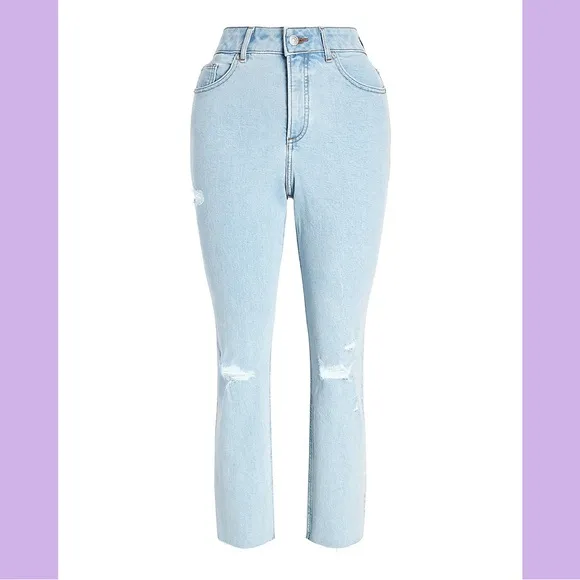 NWT Express Curvy Super High Waisted Ripped Mom Jeans