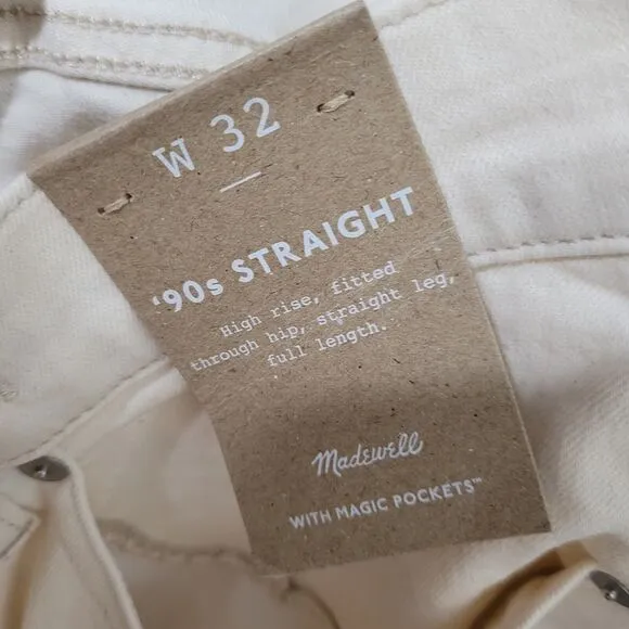 NWT Madewell 90s Straight Vintage Canvas Wash Denim Jeans Womens sz 32 beige