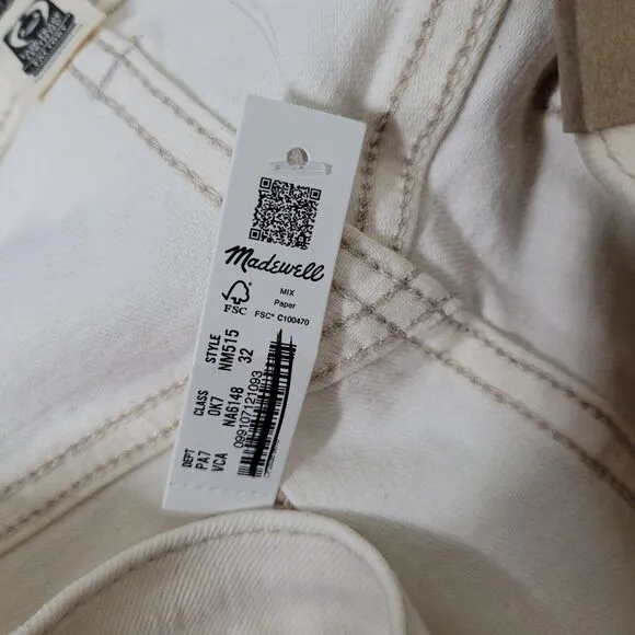 NWT Madewell 90s Straight Vintage Canvas Wash Denim Jeans Womens sz 32 beige