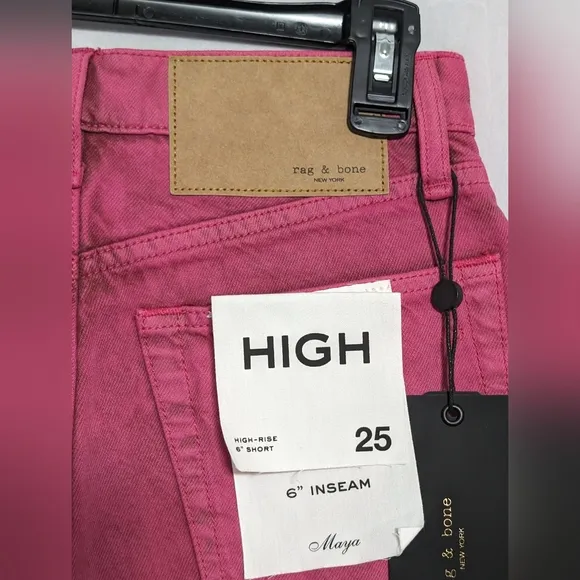 NWT Rag &amp; Bone Bright Fuschia Maya High-Rise 6in Slim Jean Shorts Sz 25