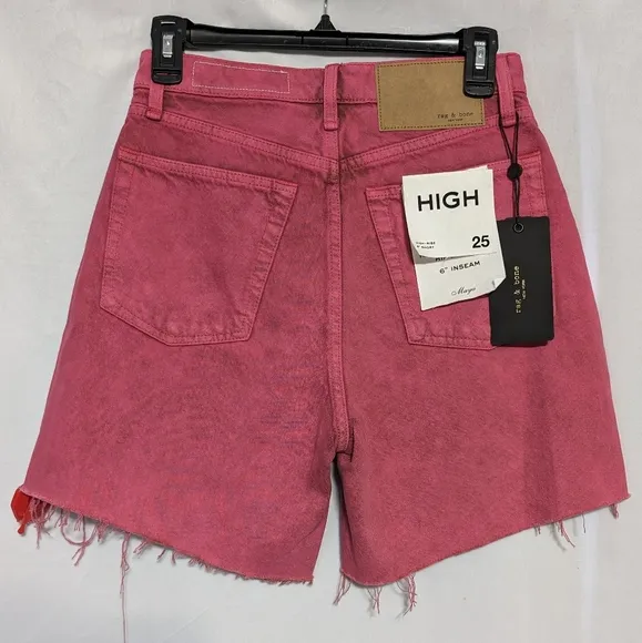 NWT Rag &amp; Bone Bright Fuschia Maya High-Rise 6in Slim Jean Shorts Sz 25