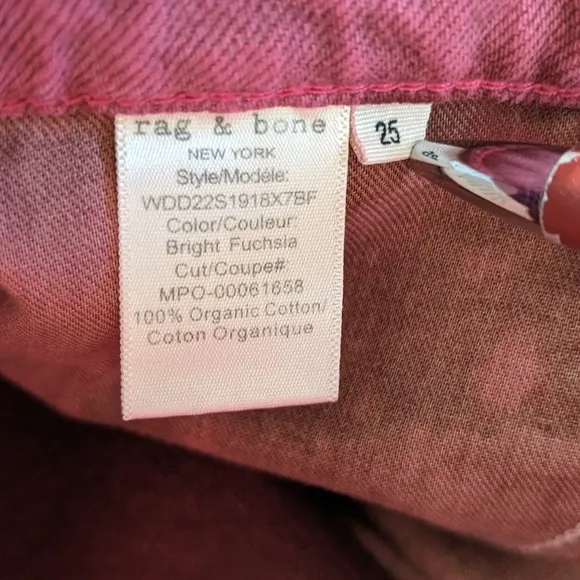 NWT Rag &amp; Bone Bright Fuschia Maya High-Rise 6in Slim Jean Shorts Sz 25