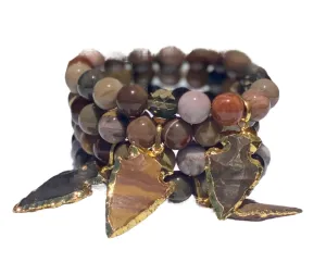 Ocean Jasper Gemstone Stretch Bracelet with Arrowhead Charm