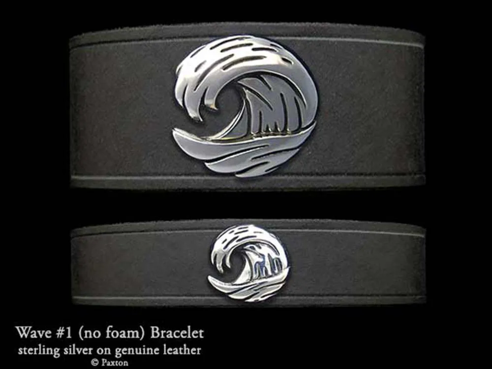 Ocean Wave Bracelet Sterling Silver on Genuine Leather