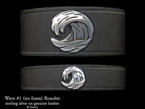 Ocean Wave Bracelet Sterling Silver on Genuine Leather