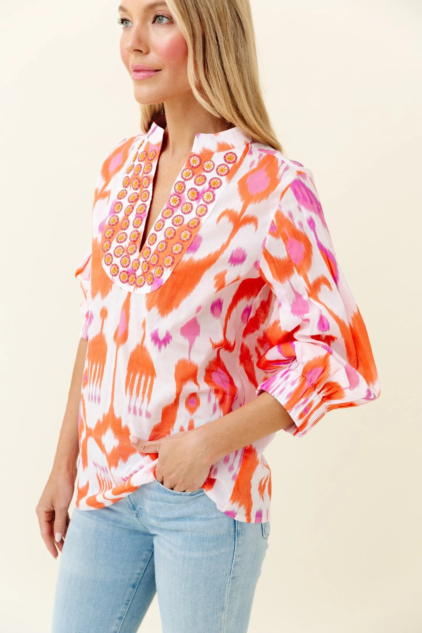 Olive Tunic in Blush Sunrise Ikat