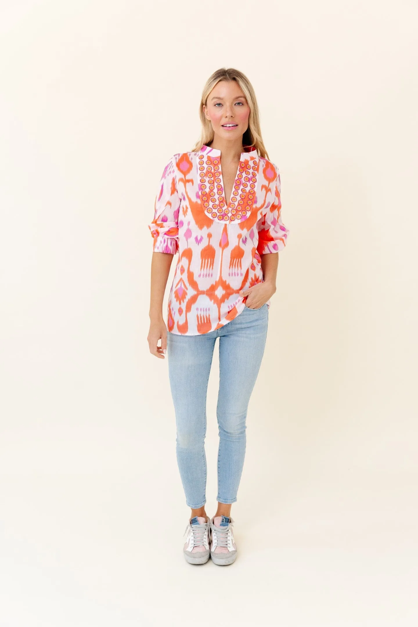 Olive Tunic in Blush Sunrise Ikat