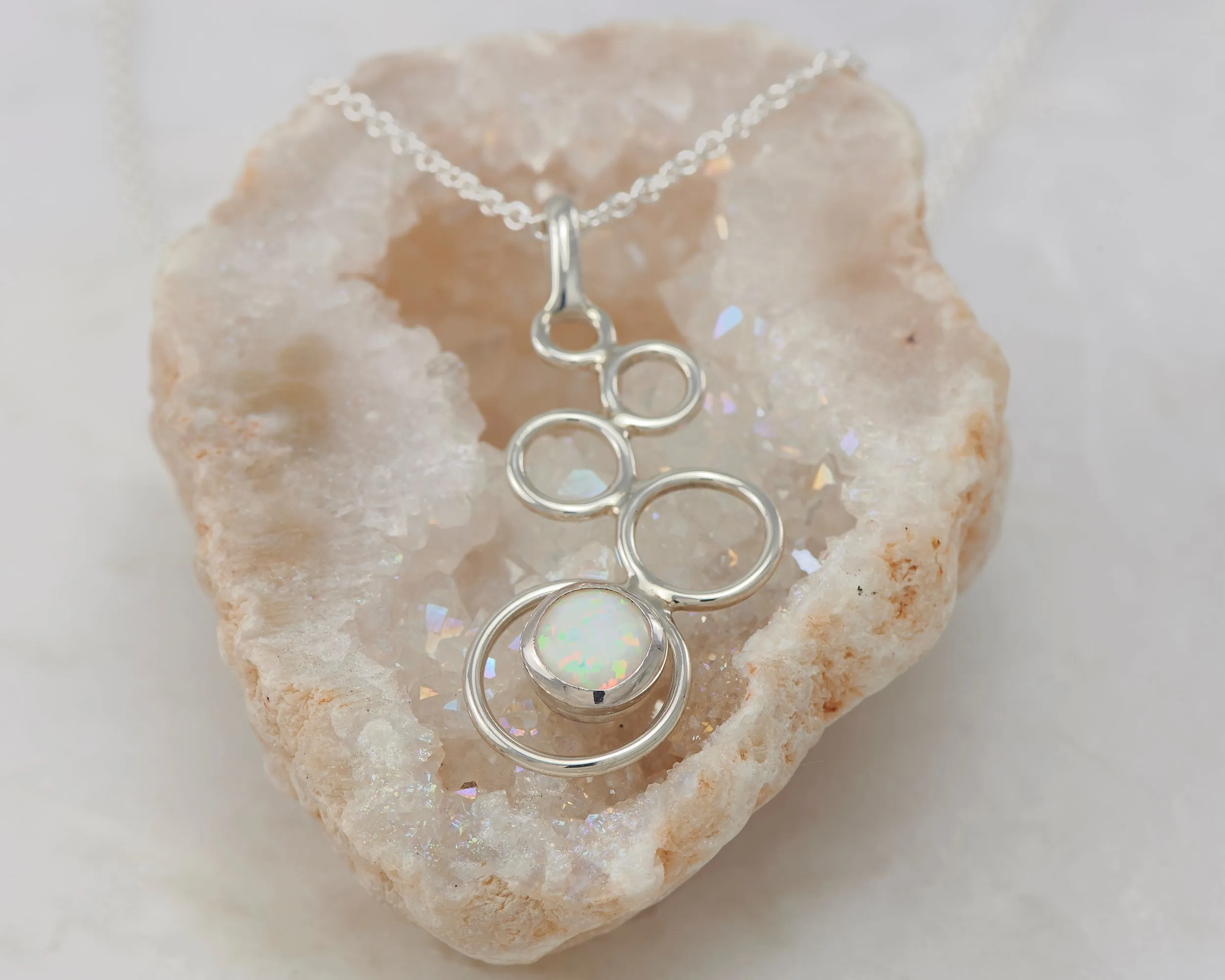 Opal Silver Circles Necklace