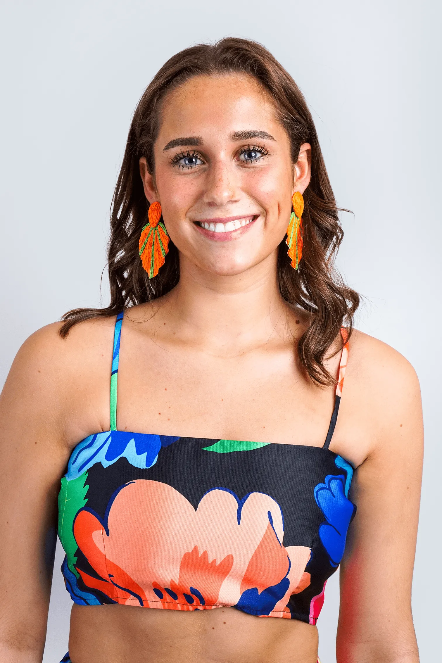 Orange Color Raffia Braided Leaf Earrings