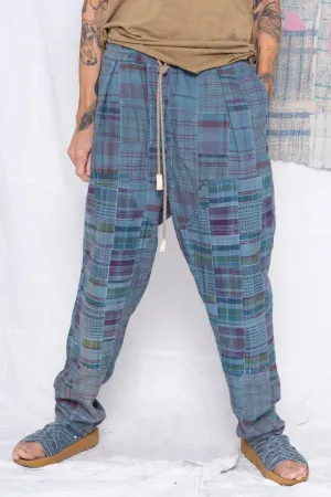 P70 Pleated Easy Pant Madras Patchwork Teal