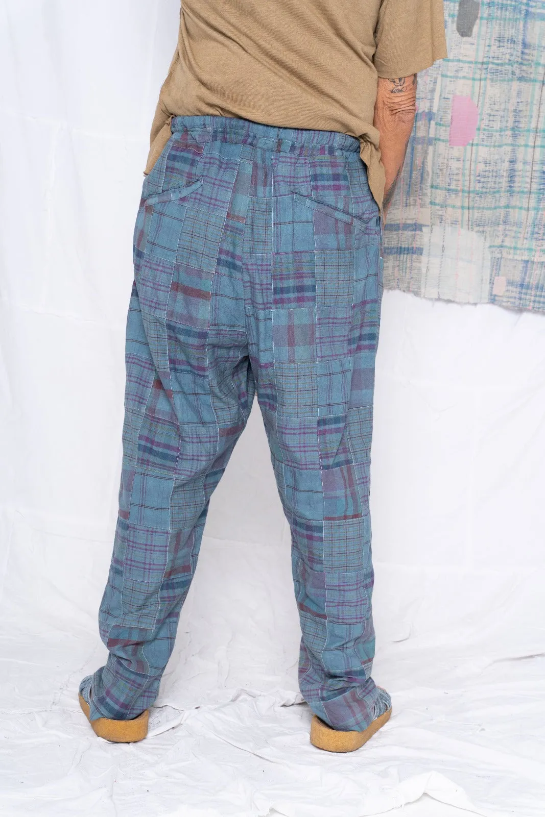 P70 Pleated Easy Pant Madras Patchwork Teal