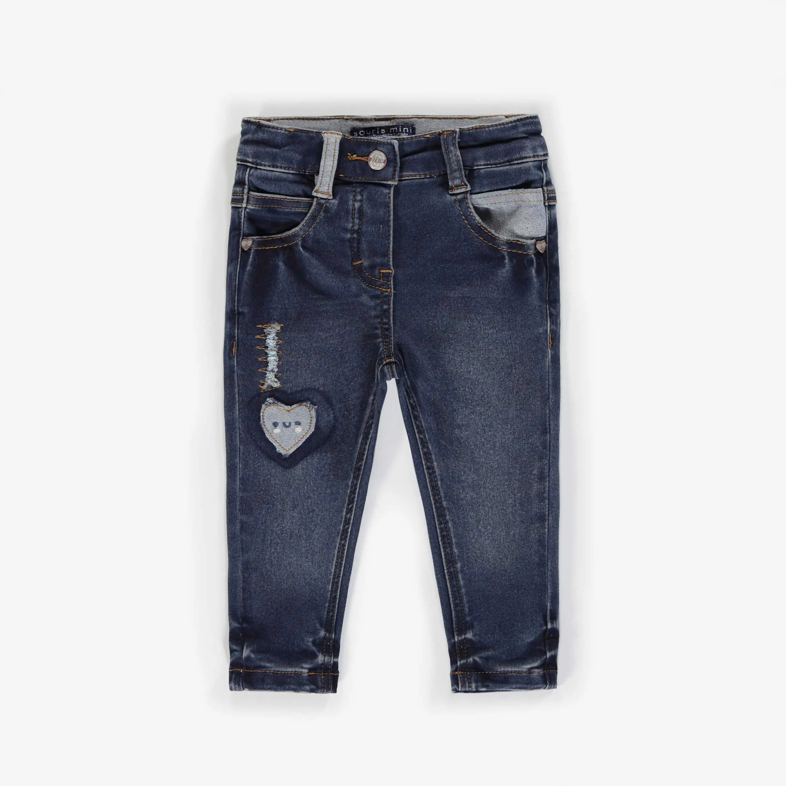 Pantalon bleu foncé en denim extensible coupe très ajustée, bébé || Dark blue super skinny stretch denim pants, baby