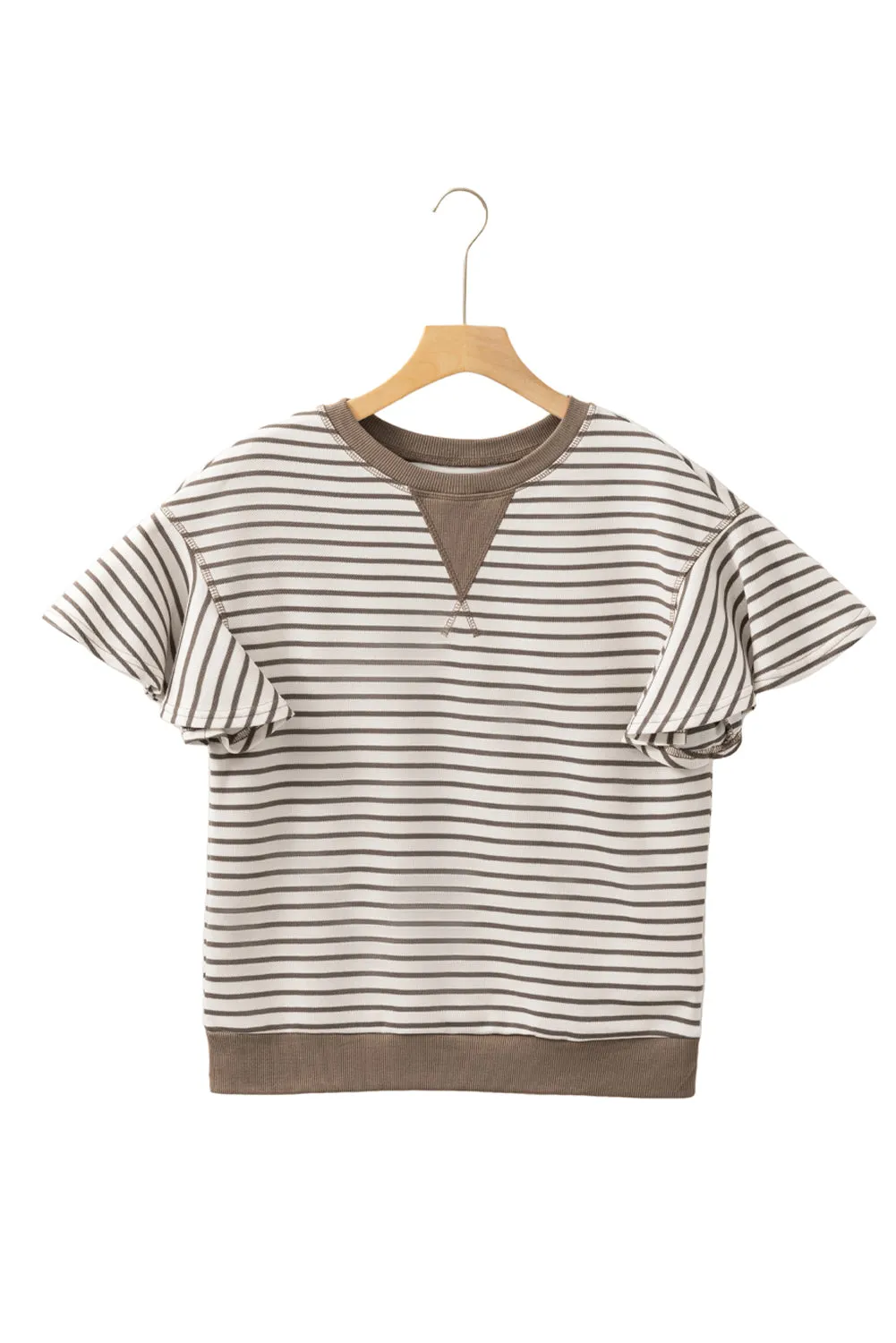 Parchment Contrast Detail Striped Ruffle Short Sleeve Top