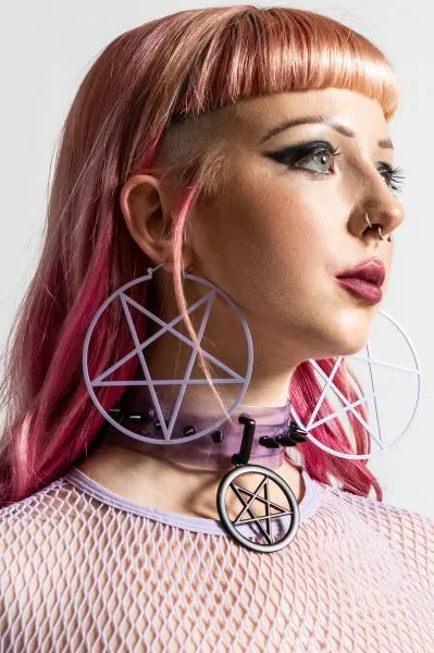 Pentagram Hoop Earrings - Lilac