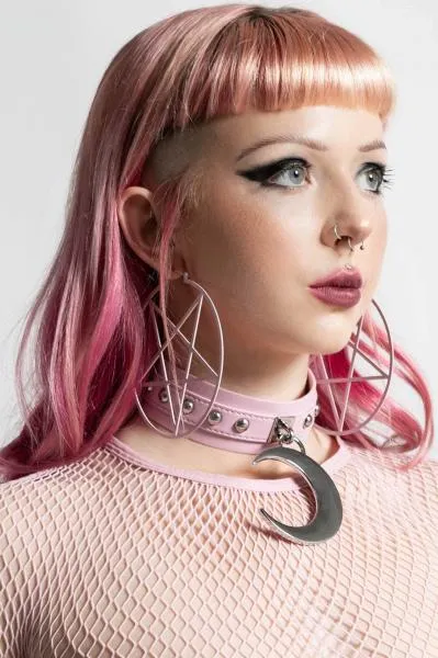 Pentagram Hoop Earrings - Pastel Pink