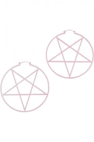 Pentagram Hoop Earrings - Pastel Pink