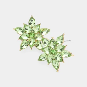 Peridot Cluster Stone Flower Stud Pageant Earrings  | Peridot Interview Stud Earrings|  637760