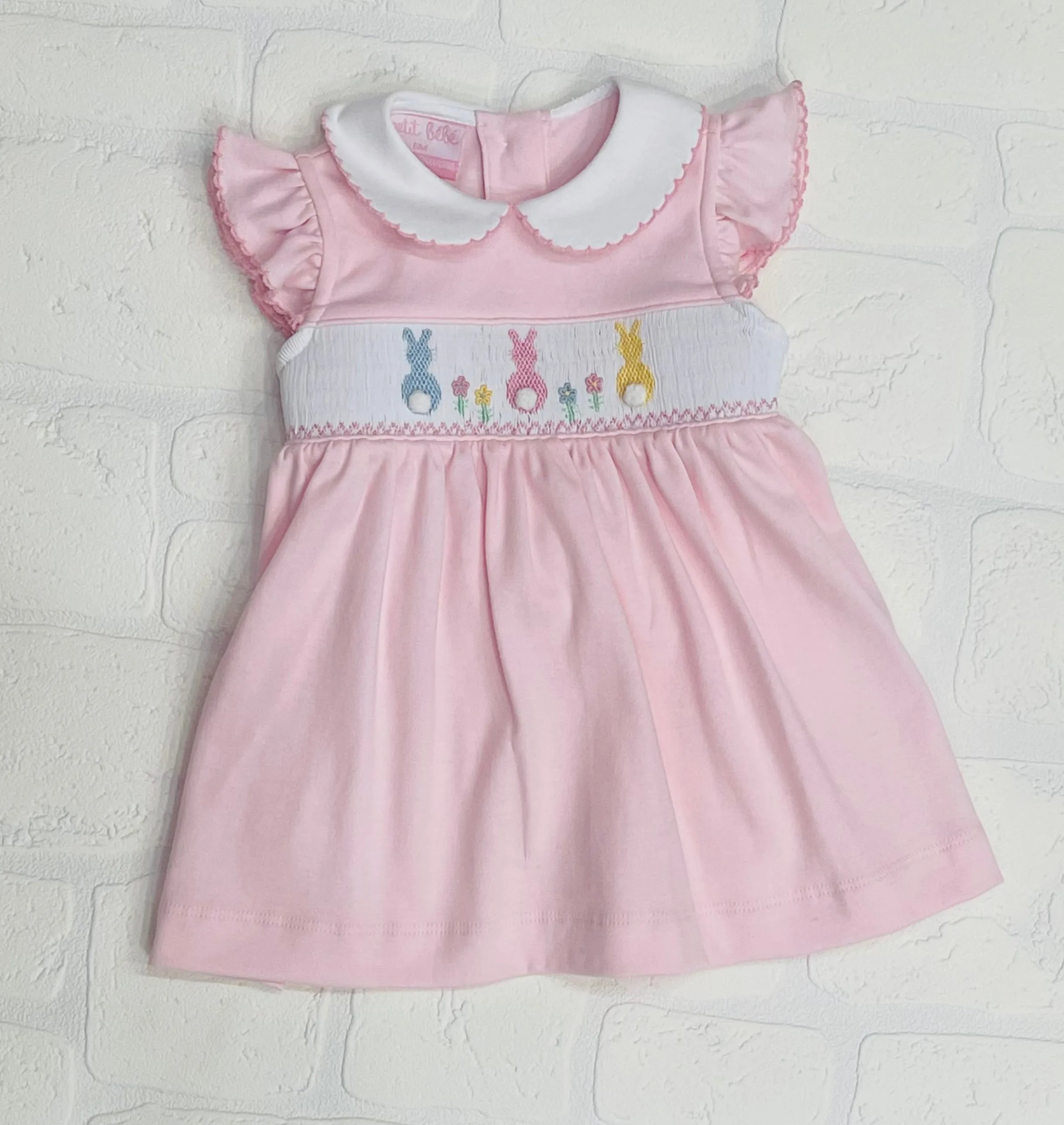 Petit Baby Pink Bunny Smocked Dress