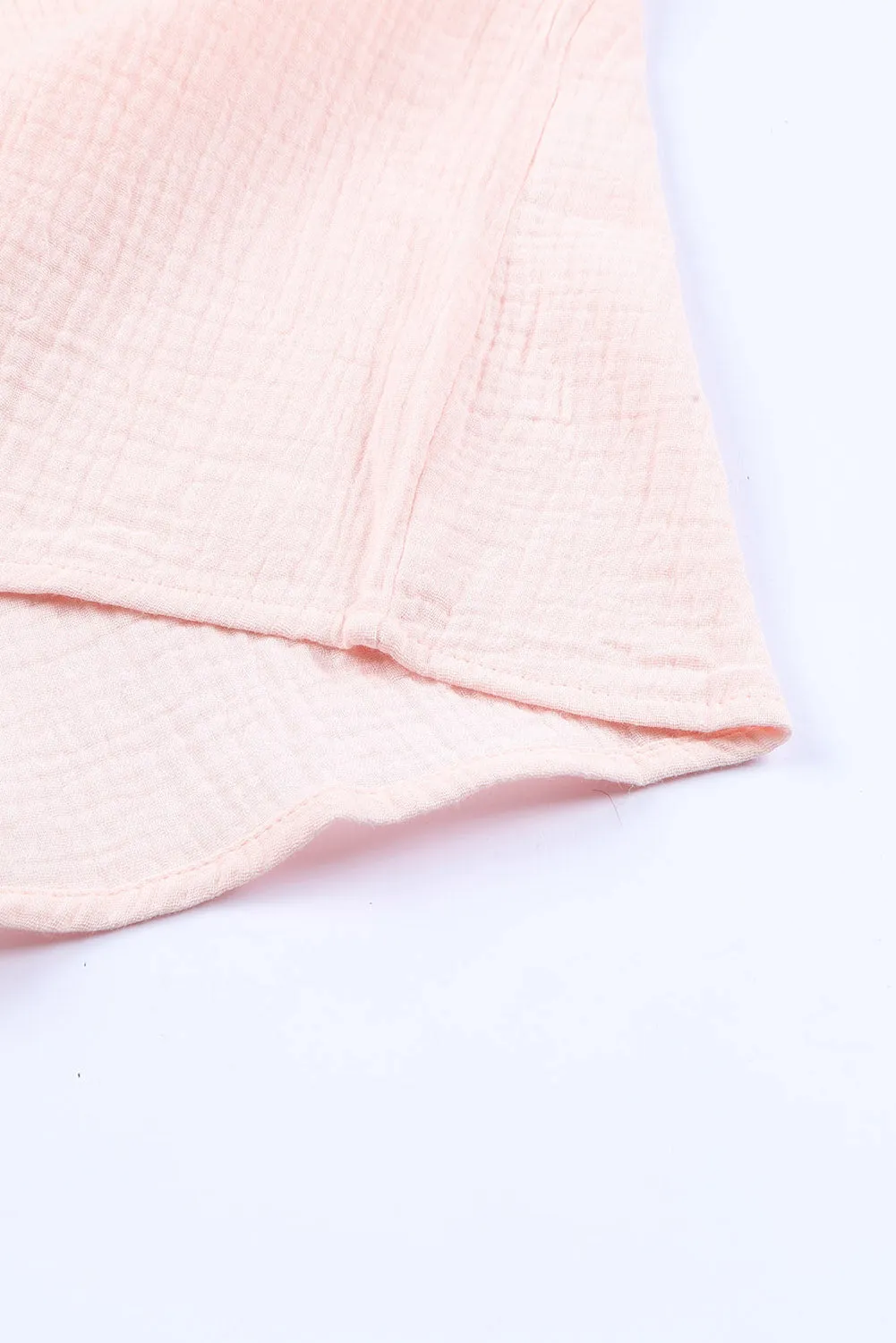 Pink Textured Tiered Ruffled Short Sleeve Blouse