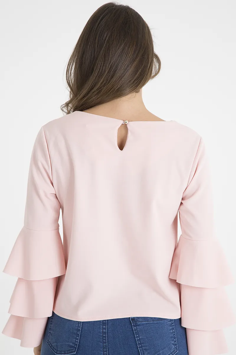 Pink Triple Frill Sleeve Top - Clara