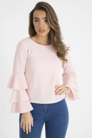 Pink Triple Frill Sleeve Top - Clara