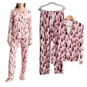 PJ Salvage Trees Happy By Nature Jersey Pajama Set Size S Cotton Rayon Christmas