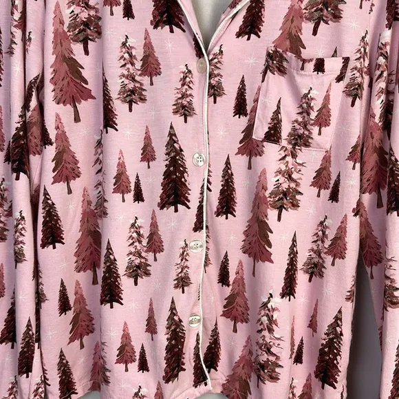 PJ Salvage Trees Happy By Nature Jersey Pajama Set Size S Cotton Rayon Christmas