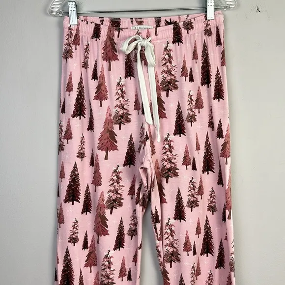 PJ Salvage Trees Happy By Nature Jersey Pajama Set Size S Cotton Rayon Christmas