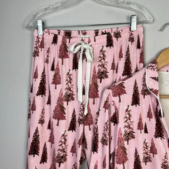 PJ Salvage Trees Happy By Nature Jersey Pajama Set Size S Cotton Rayon Christmas