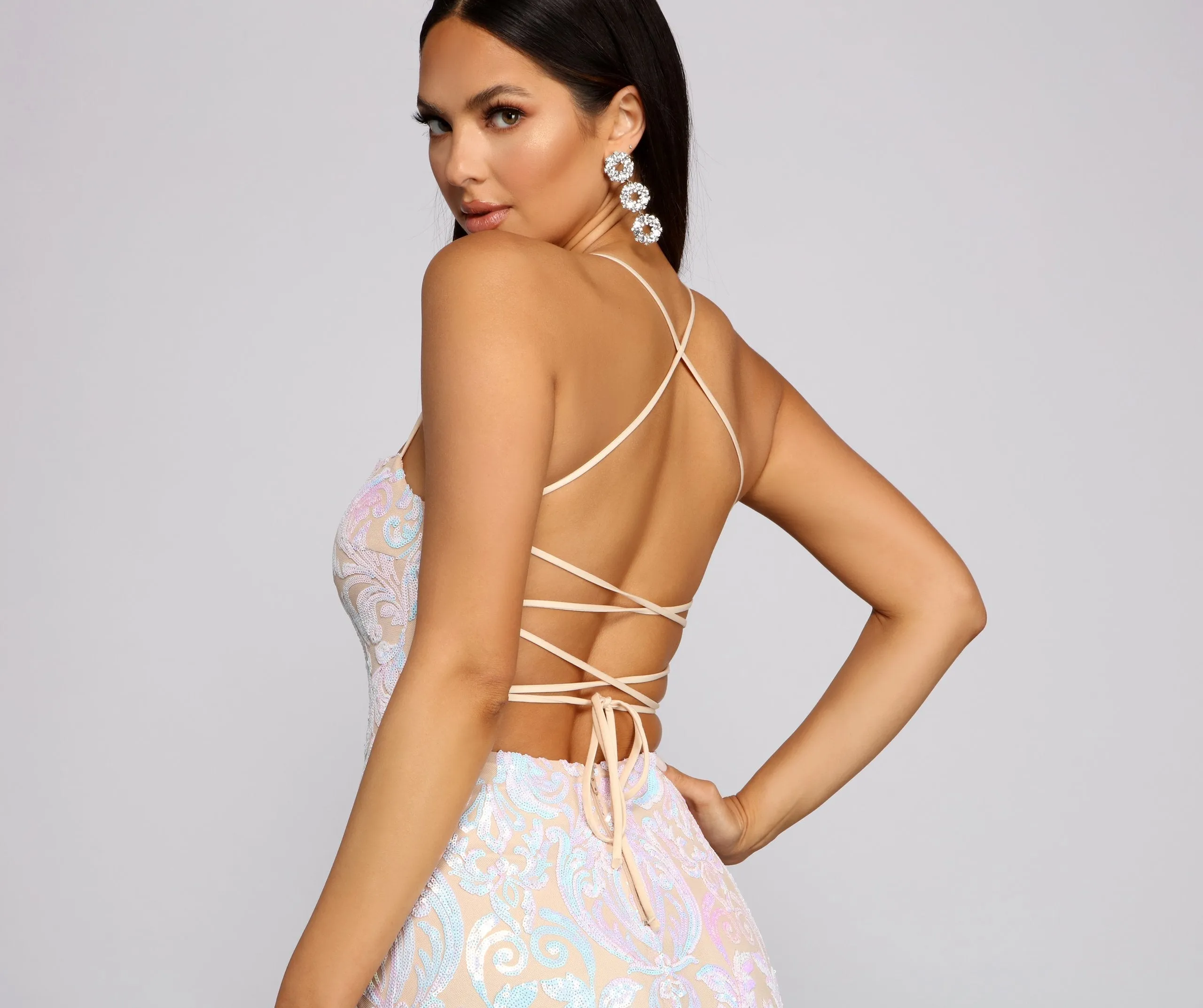 Priya Formal Iridescent Charming Sequin Scroll Dress