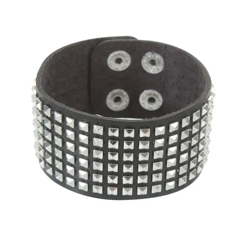 PU Leather Studded Bracelet Adjustable Goth Cuff Bracelet