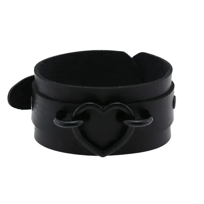 PU Leather Studded Bracelet Adjustable Goth Cuff Bracelet