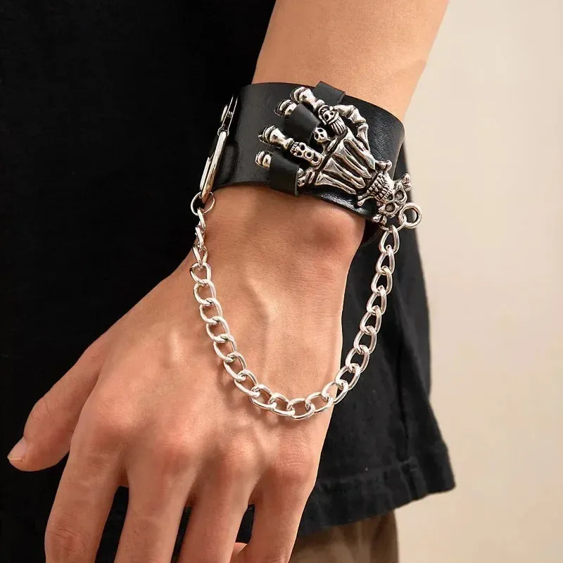 PU Leather Studded Bracelet Adjustable Goth Cuff Bracelet