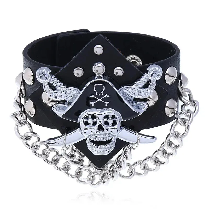PU Leather Studded Bracelet Adjustable Goth Cuff Bracelet