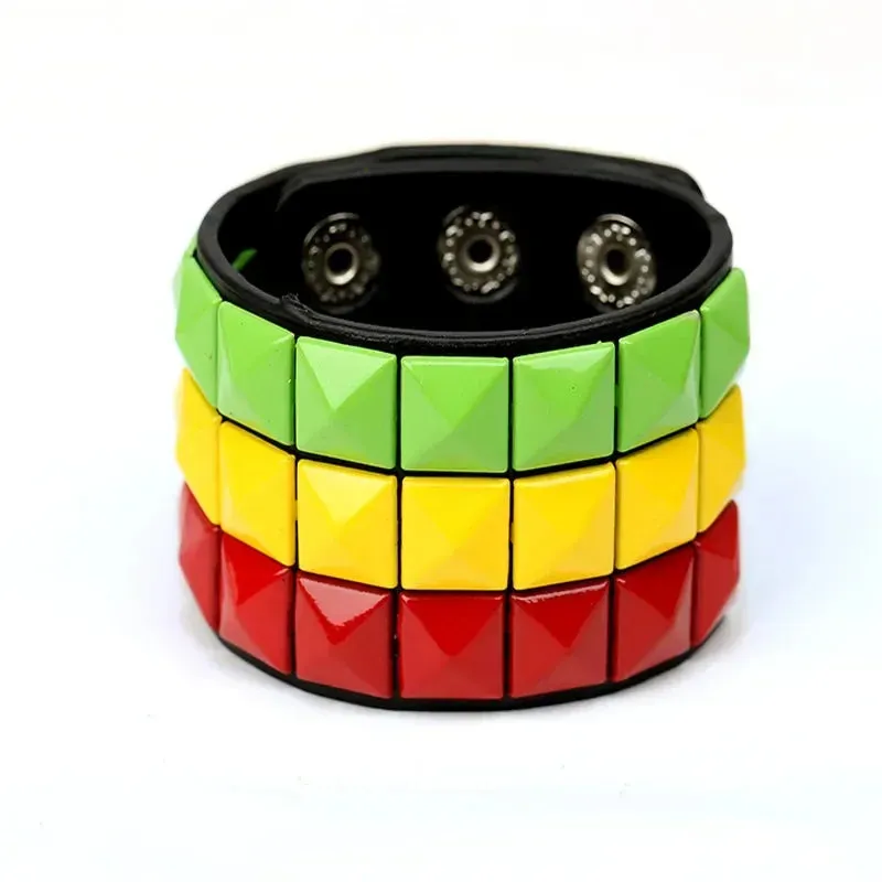 PU Leather Studded Bracelet Adjustable Goth Cuff Bracelet
