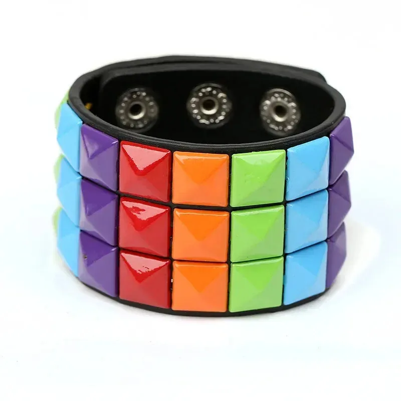 PU Leather Studded Bracelet Adjustable Goth Cuff Bracelet