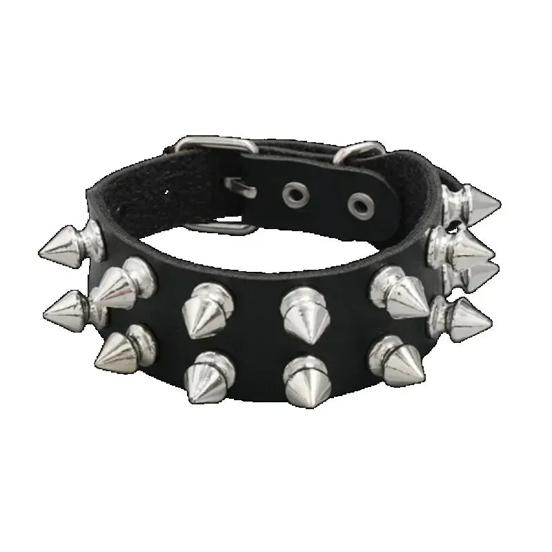 PU Leather Studded Bracelet Adjustable Goth Cuff Bracelet