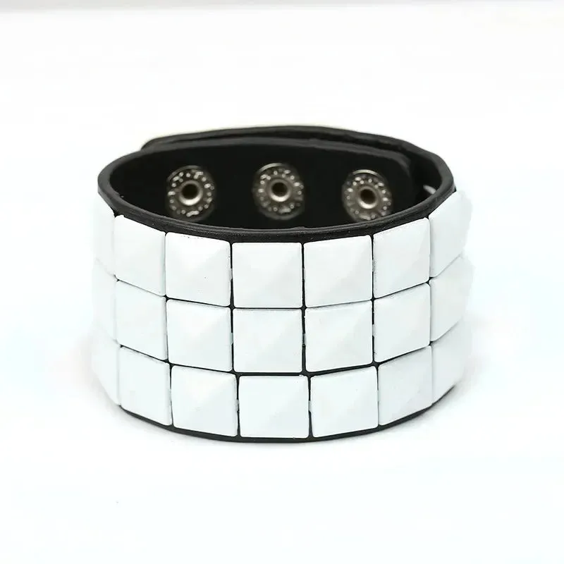 PU Leather Studded Bracelet Adjustable Goth Cuff Bracelet