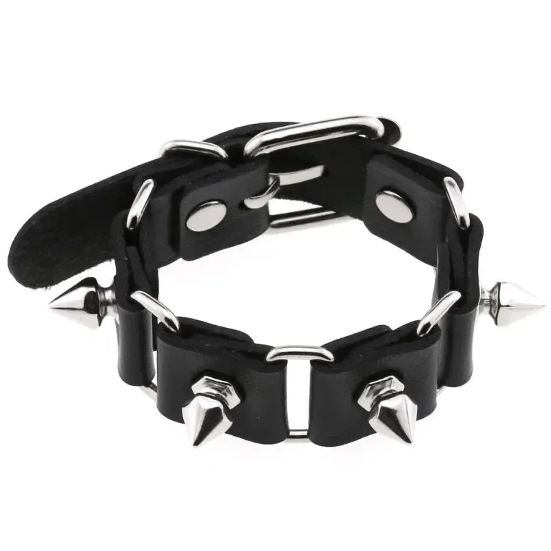 PU Leather Studded Bracelet Adjustable Goth Cuff Bracelet