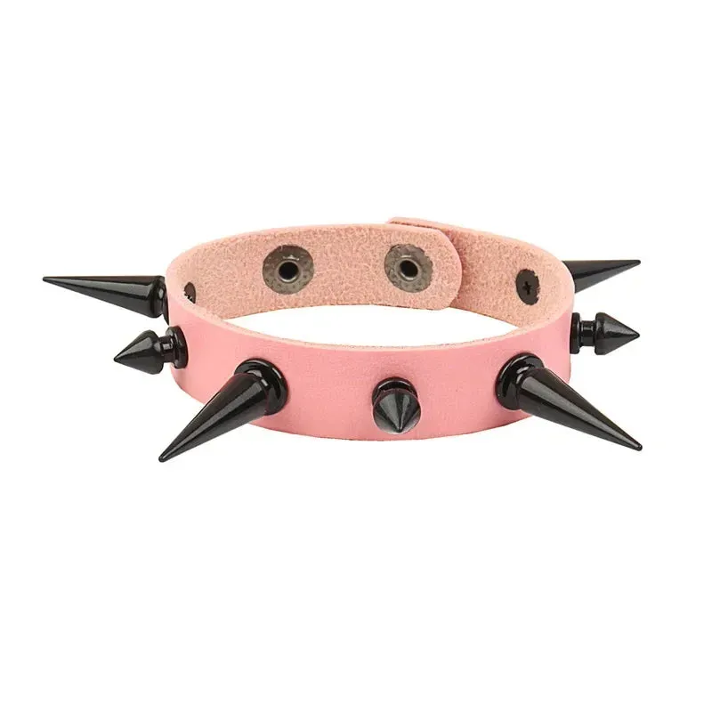 PU Leather Studded Bracelet Adjustable Goth Cuff Bracelet