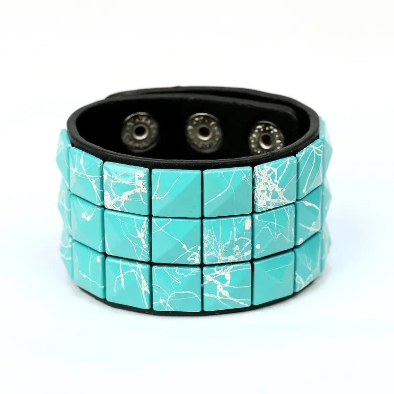 PU Leather Studded Bracelet Adjustable Goth Cuff Bracelet