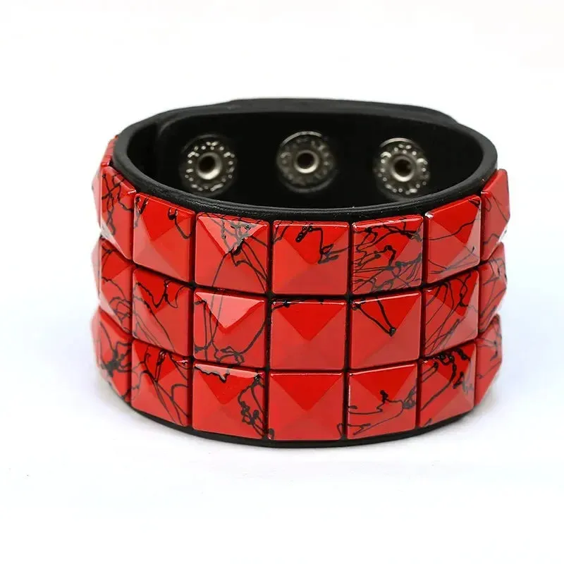 PU Leather Studded Bracelet Adjustable Goth Cuff Bracelet