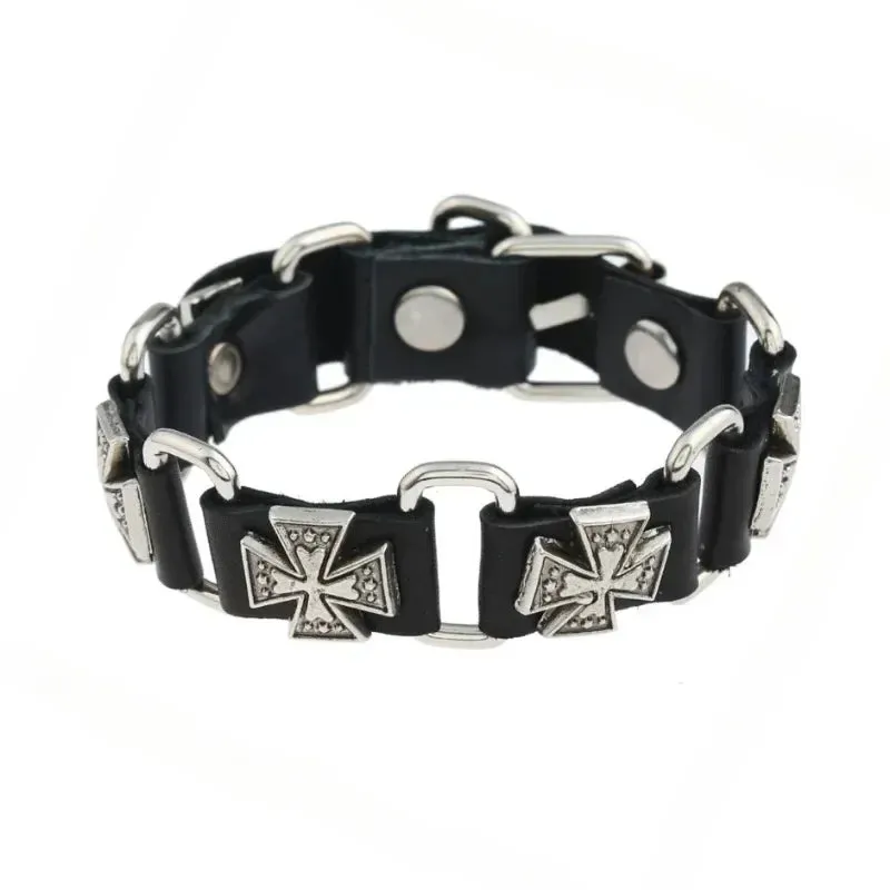 PU Leather Studded Bracelet Adjustable Goth Cuff Bracelet