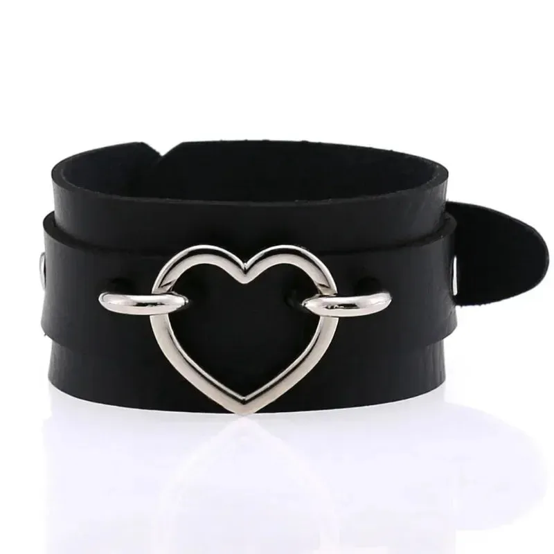 PU Leather Studded Bracelet Adjustable Goth Cuff Bracelet