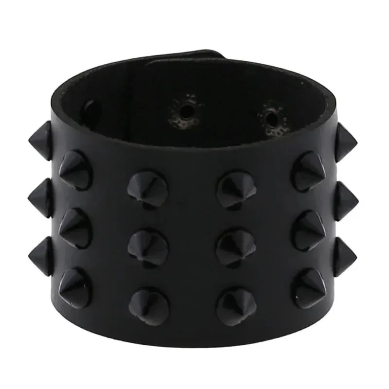 PU Leather Studded Bracelet Adjustable Goth Cuff Bracelet