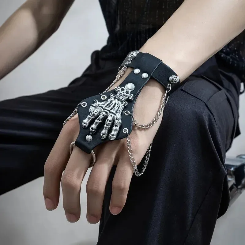 PU Leather Studded Bracelet Adjustable Goth Cuff Bracelet