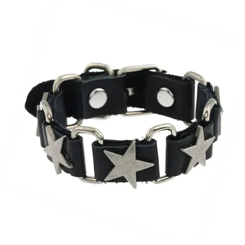 PU Leather Studded Bracelet Adjustable Goth Cuff Bracelet